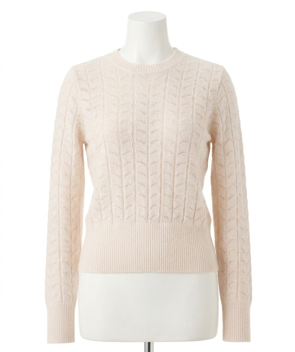 NEW BRODIE CASHMERE shell pointelle crew sweater in organic white